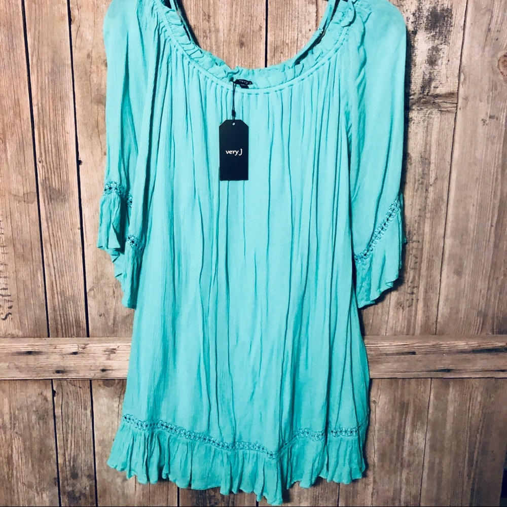 Turquoise Ruffled Top - Picture 2 of 2